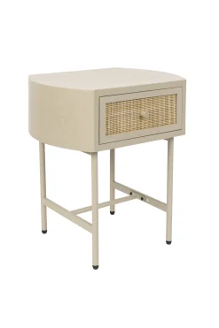 Retro Nachttisch Beistelltisch Amaya mit Rattangeflecht Beige-Vintagehaus Discount