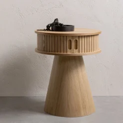 Retro Nachttisch Beistelltisch Karri Pappelholz rund-WOOOD Clearance