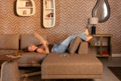 Retro Sofa Ecksofa Shelly Zimtbraun Natur Stoff Metallbeine Rechts-DutchBone Online