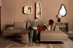 Retro Sofa Ecksofa Shelly Zimtbraun Natur Stoff Metallbeine Rechts-DutchBone Online