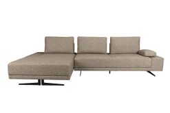 Retro Sofa Ecksofa Shelly Mélange Zimtbraun Stoff Metallbeine Links-DutchBone New