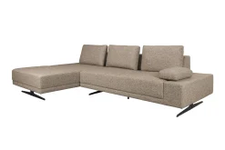 Retro Sofa Ecksofa Shelly Mélange Zimtbraun Stoff Metallbeine Links-DutchBone New