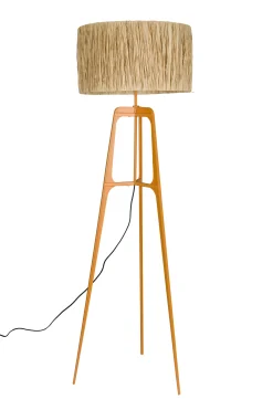 Retro Stehlampe Afra Metallgestell mit Bastschirm in orange-DutchBone