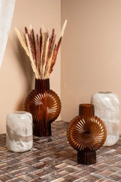 Retro Vase Brown Stripes Glas 32cm-PTMD