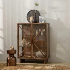 Retro Vitrine Kella Mangolzholz breit Braun-WOOOD Best