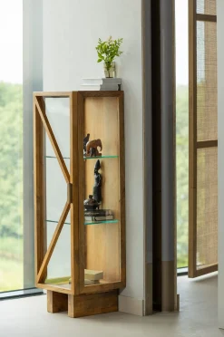 Retro Vitrine Kella Mangolzholz schmal Natur-WOOOD Outlet