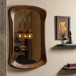 Retro Wandspiegel Samuel Mangoholz organisch geformt-BePureHome Clearance