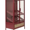 Retro Weinregal Barschrank Vitrine Mori Rot Rattangeflecht-DutchBone Clearance