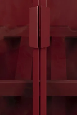 Retro Weinregal Barschrank Vitrine Mori Rot Rattangeflecht-DutchBone Clearance