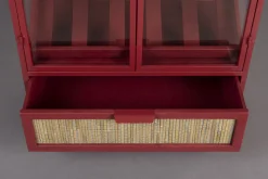 Retro Weinregal Barschrank Vitrine Mori Rot Rattangeflecht-DutchBone Clearance