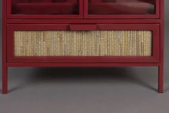 Retro Weinregal Barschrank Vitrine Mori Rot Rattangeflecht-DutchBone Clearance