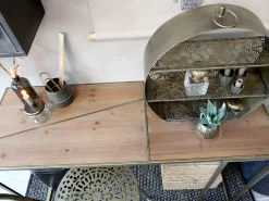 Schreibtisch Konsoltisch Industrial Boheme Metall Messing Holz-Chic Antique Clearance