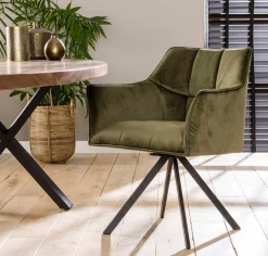 Set Esstischbank Polsterbank Raster + 2 Armlehnstühle Samt Grün-Vintagehaus