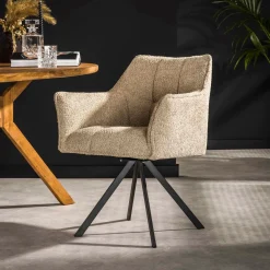 Set Esstischbank Polsterbank Raster + 2 Armlehnstühle Boucle Sand-Vintagehaus Best