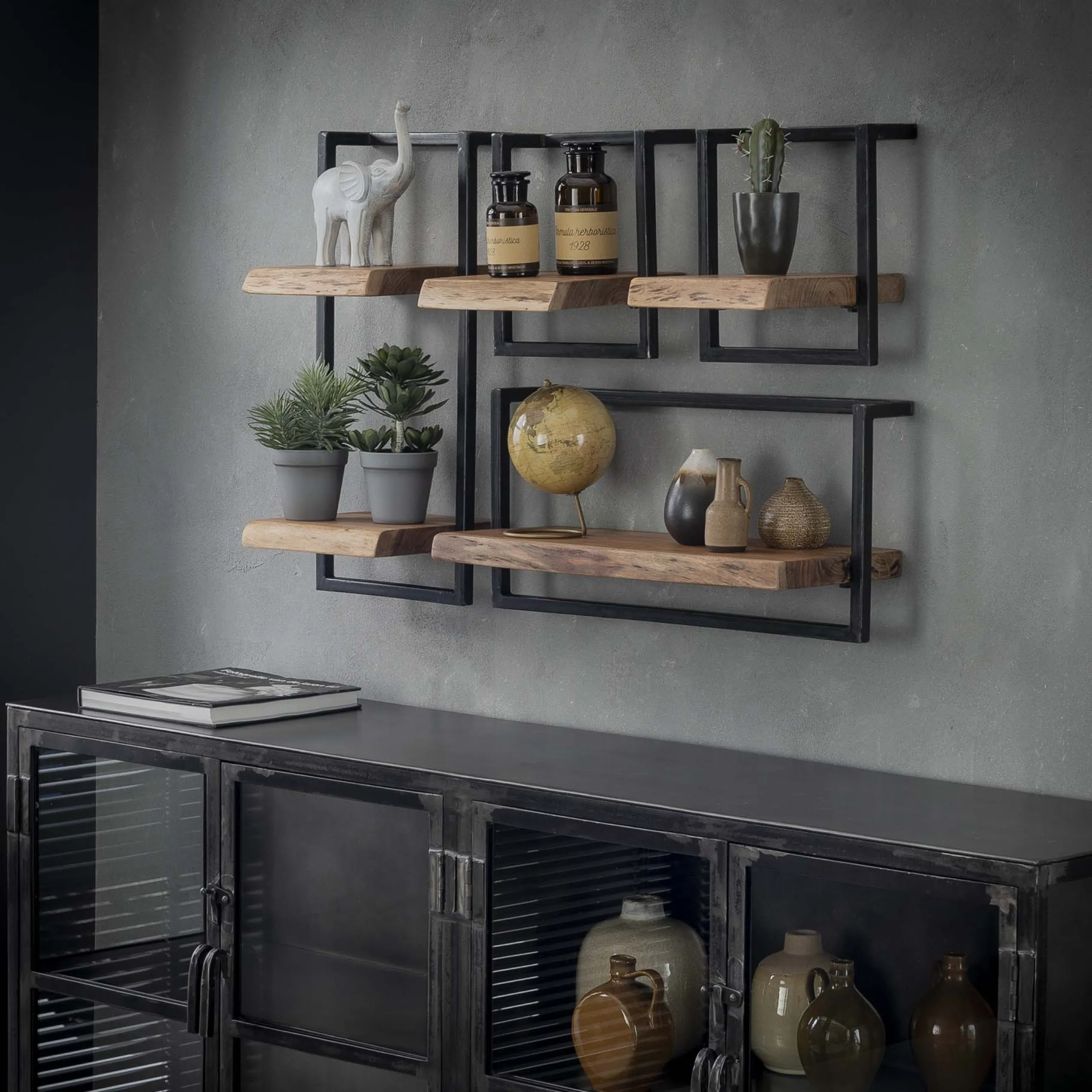 Set Wandregal Akazie Baumkante Edge Metall Klein-Vintagehaus Hot