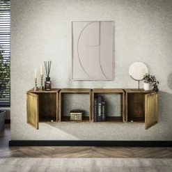Sideboard Brass für die Wand 2türig Mangoholz Messingbeschläge-Vintagehaus