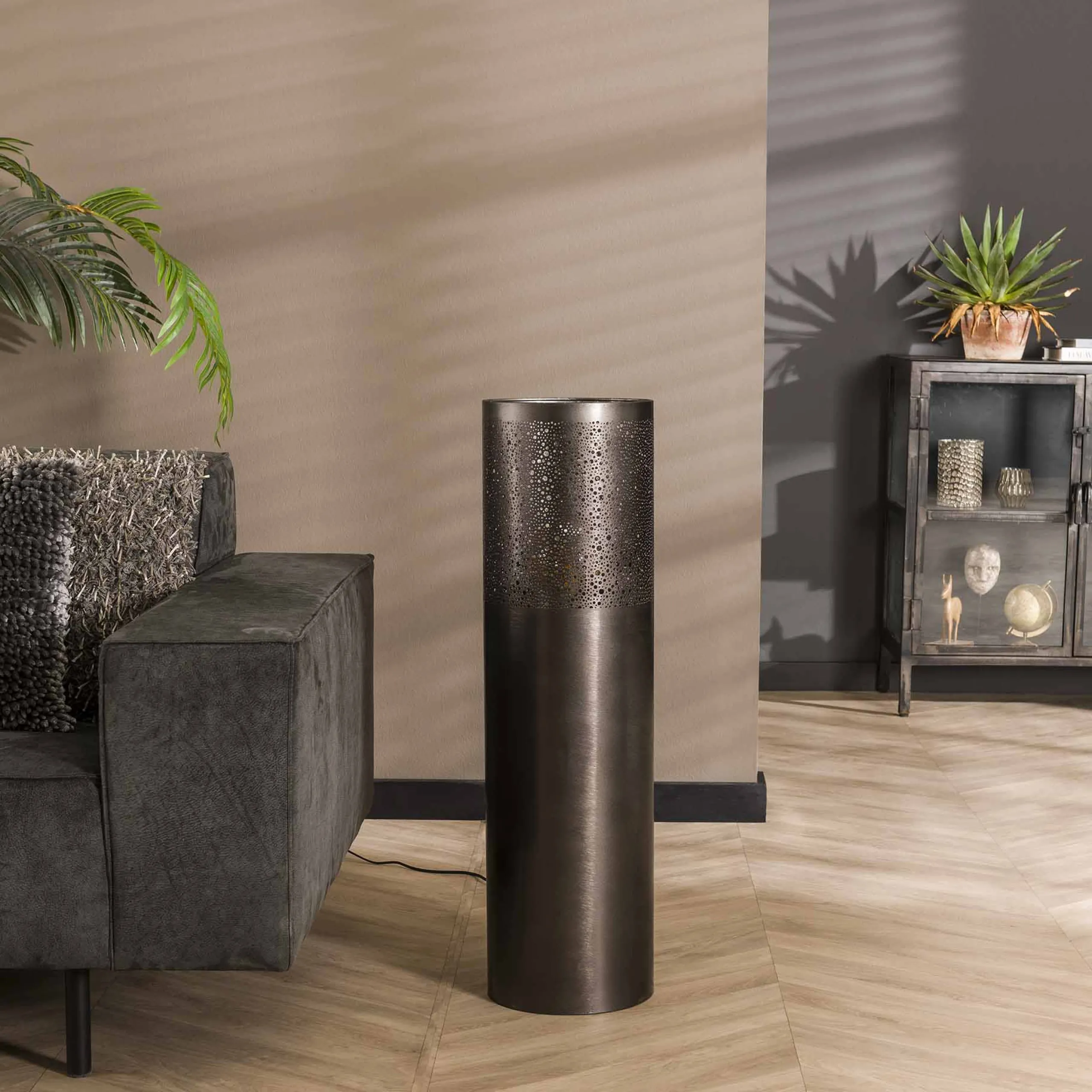 Stehlampe Industrial Zylinder Schwarz Nickel in drei Größen-Vintagehaus Lampen Best