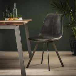 Stuhl Esszimmerstuhl Zig Zag Industrial Lederlook Anthrazit-Vintagehaus Sale