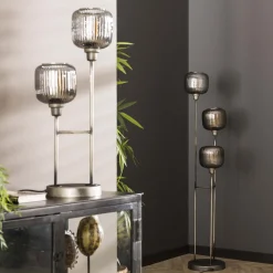 Tischlampe Retro Stripes Glas Silbergrau-Vintagehaus Lampen Online