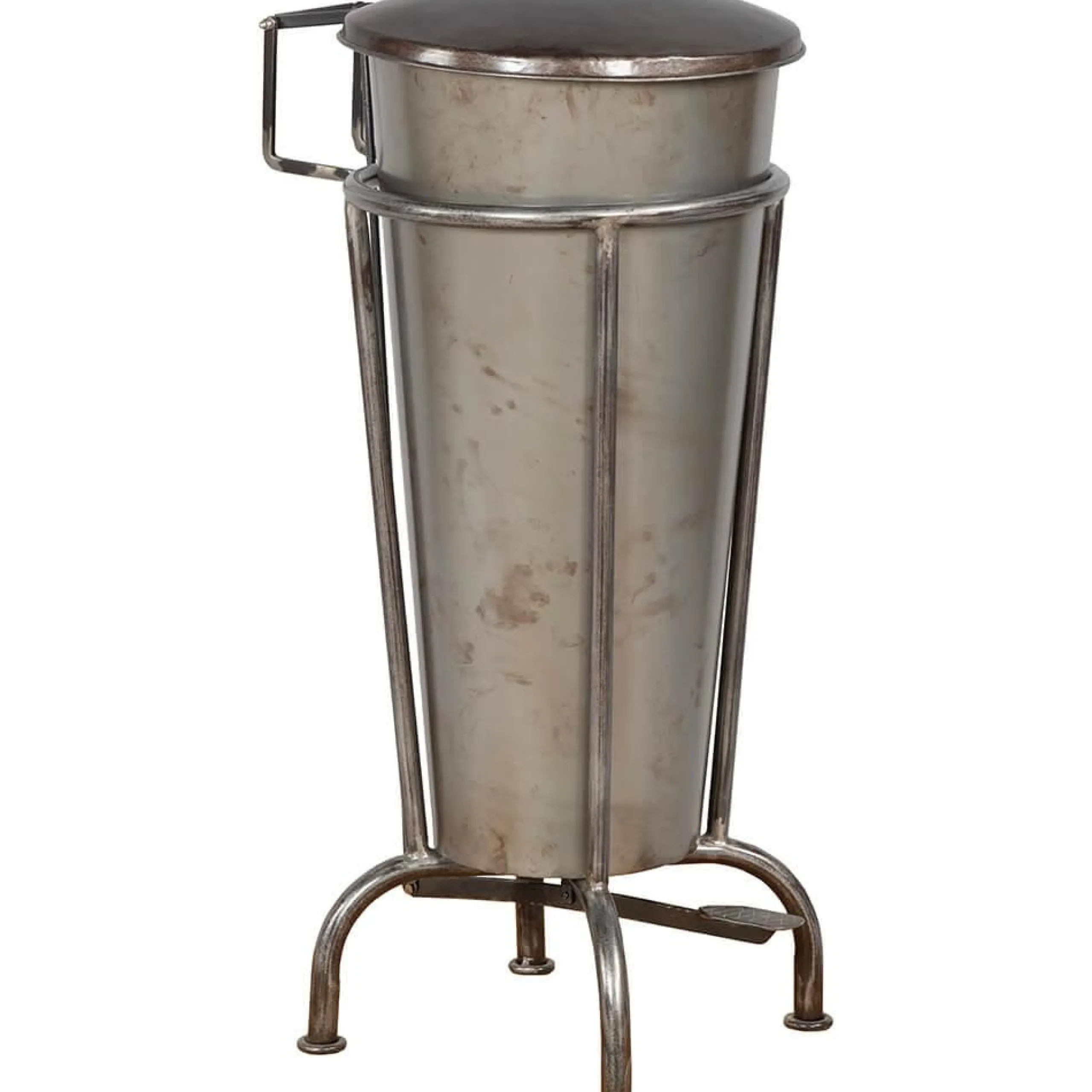 Treteimer Vintage Abfalleimer Industrial Eisen Silbergrau XL-Vintagehaus Accessoires Discount