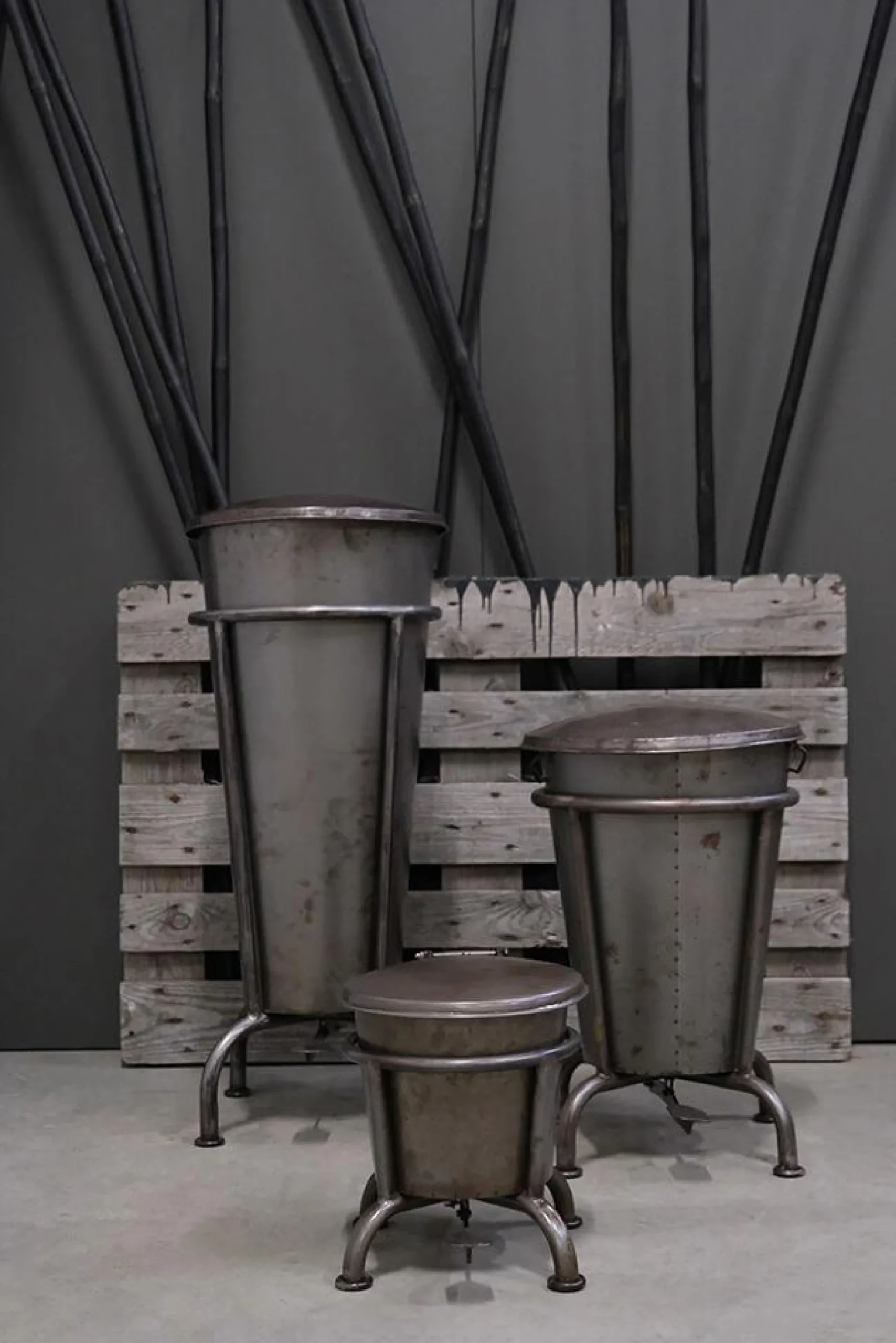 Treteimer Vintage Abfalleimer Industrial Eisen Silbergrau XL-Vintagehaus Accessoires Discount