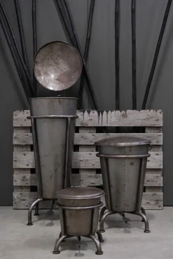 Treteimer Vintage Abfalleimer Industrial Eisen Silbergrau XL-Vintagehaus Accessoires Discount