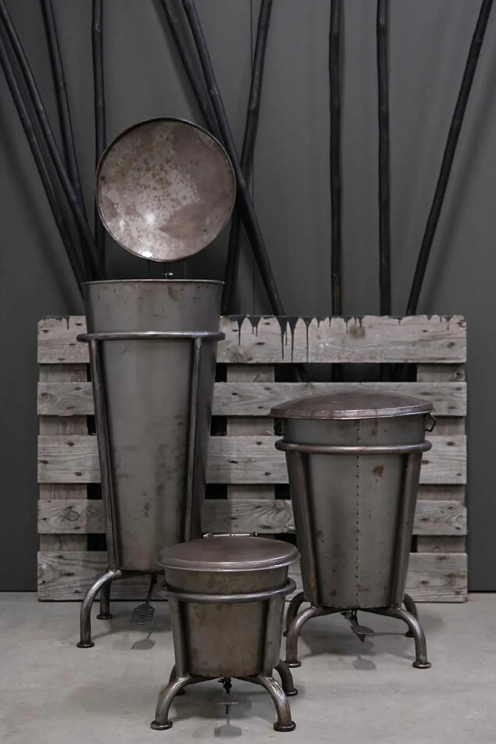 Treteimer Vintage Abfalleimer Industrial Eisen Silbergrau XL-Vintagehaus Accessoires Discount