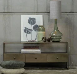 TV-Board Sideboard Depart Industrial Metall Gold Glas 115-BePureHome Clearance