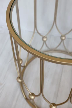 Vintage Beistelltisch Couchtisch Camille Gold Metall Glasplatte Klein-Chic Antique