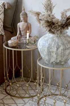 Vintage Beistelltisch Couchtisch Camille Gold Metall Glasplatte Klein-Chic Antique