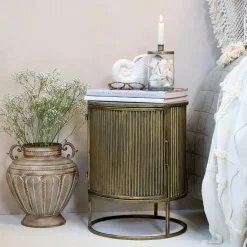 Vintage Beistelltisch Nachttisch Remi Rillenoptik Metall Antik-Messing-Chic Antique Discount