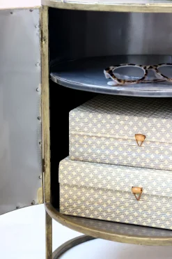 Vintage Beistelltisch Nachttisch Remi Rillenoptik Metall Antik-Messing-Chic Antique Discount