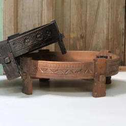 Vintage Couchtisch Grinding Bowl Holz Indien Alt-Raw Materials Sale