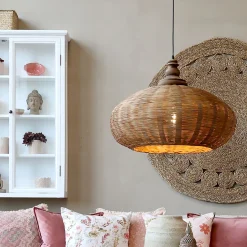 Vintage Hängelampe Chateau Rattangeflecht Mangoholz-Chic Antique Outlet