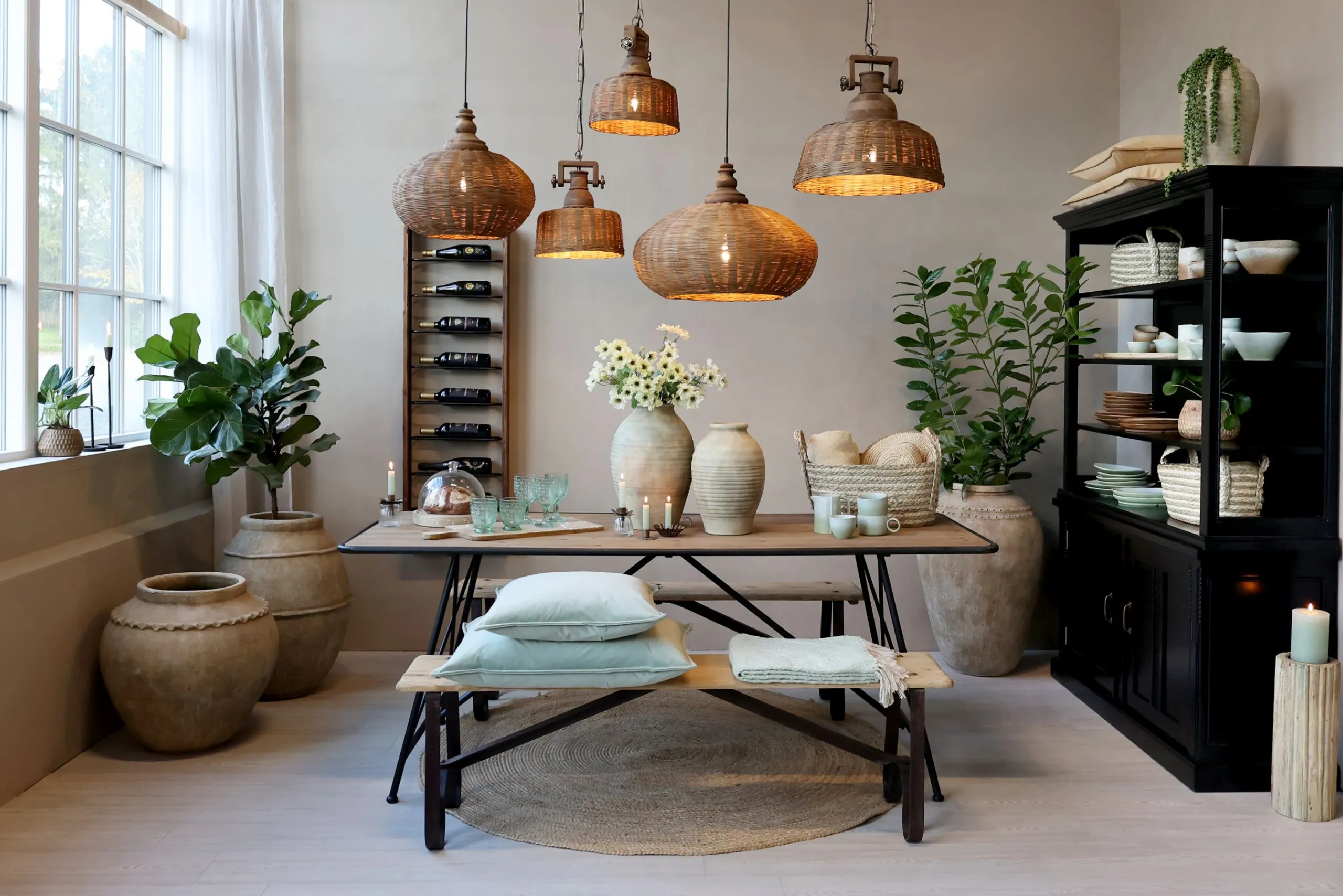 Vintage Hängelampe Chateau Rattangeflecht Mangoholz-Chic Antique Outlet