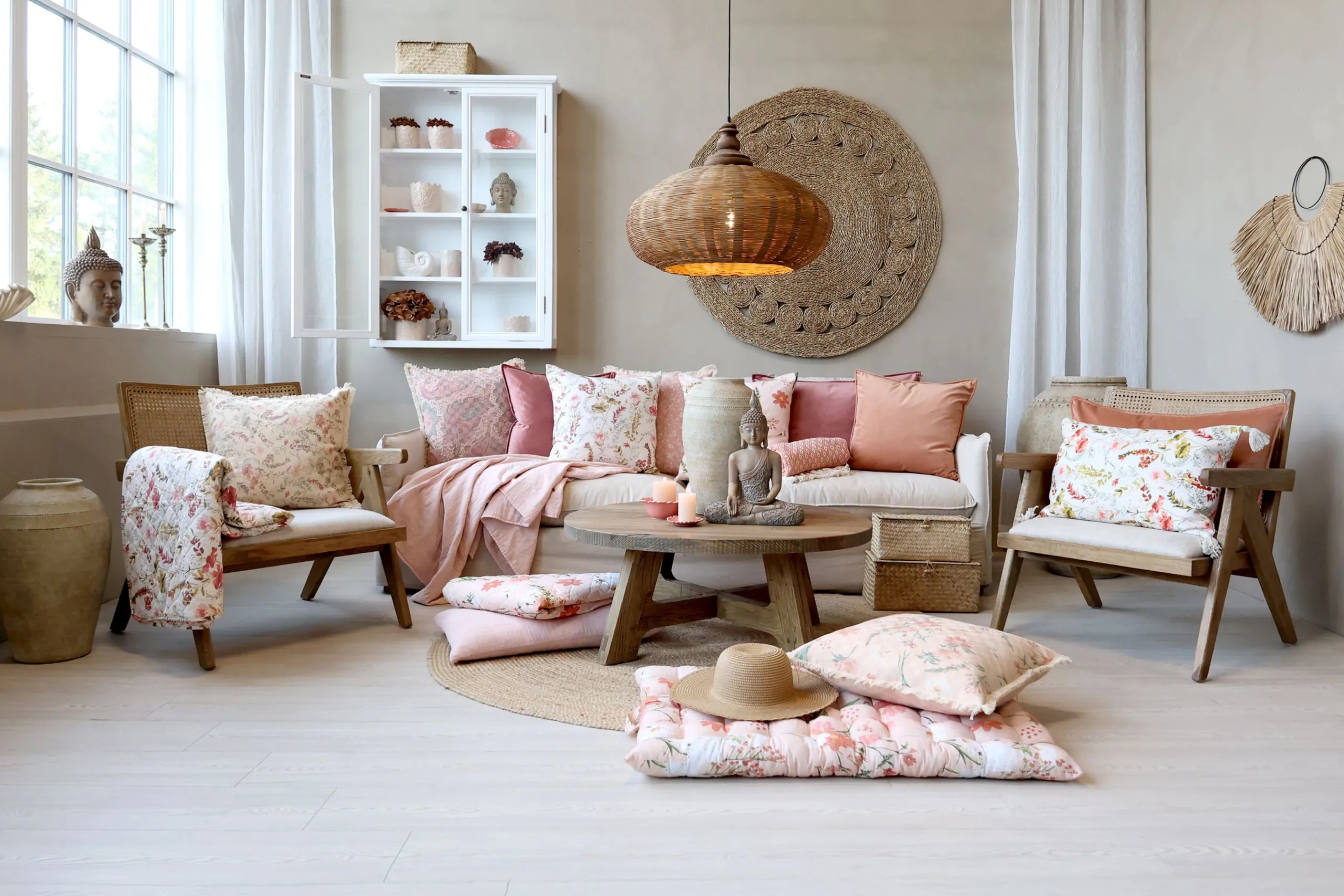 Vintage Hängelampe Chateau Rattangeflecht Mangoholz-Chic Antique Outlet