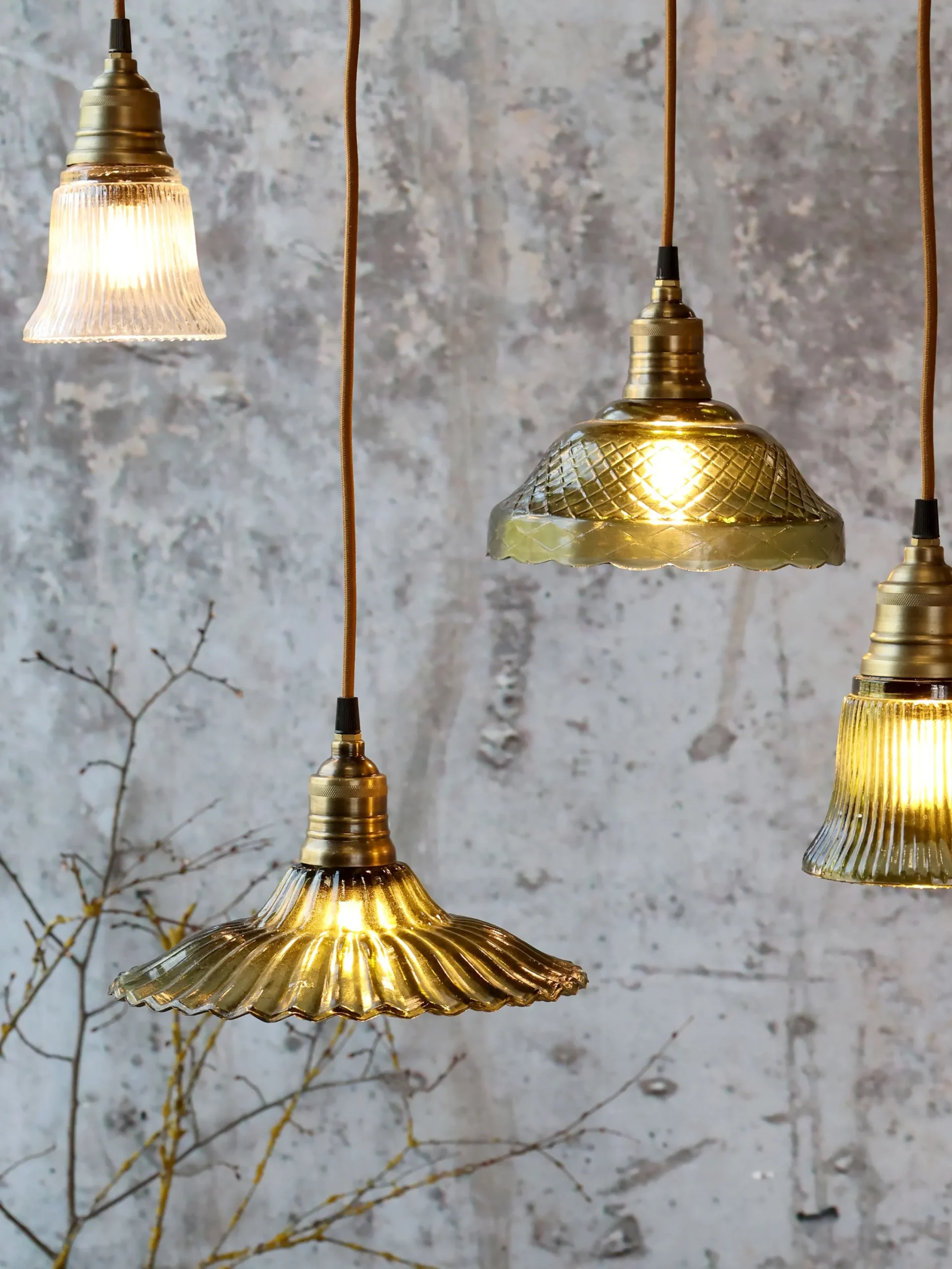 Vintage Hängelampe Jardin Glas Messingfassung Modell 2 Klarglas-Chic Antique New