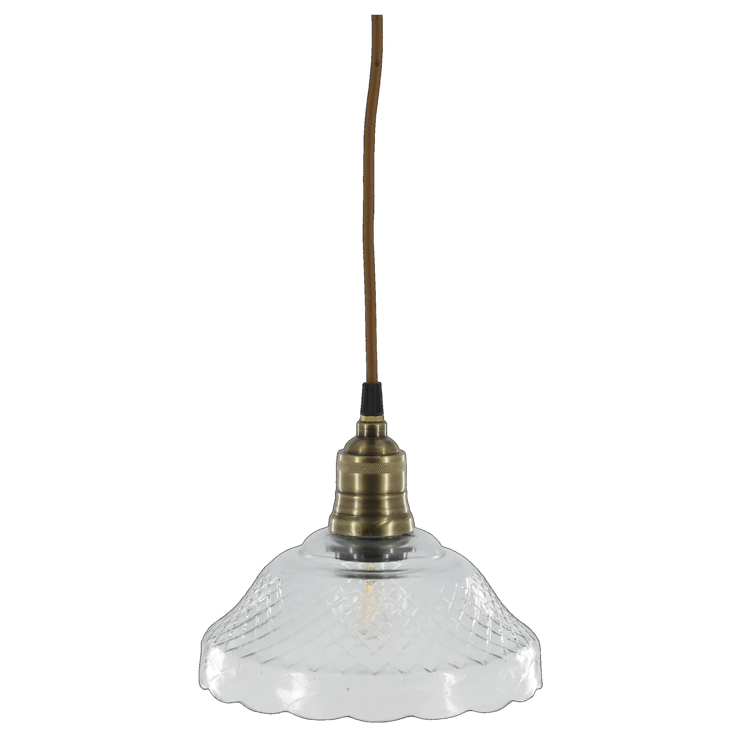 Vintage Hängelampe Jardin Glas Messingfassung Modell 6 Klarglas-Chic Antique Clearance