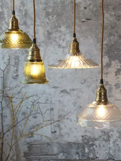 Vintage Hängelampe Jardin Glas Messingfassung Modell 4 Klarglas-Chic Antique