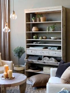 Vintage Hängelampe Maison De Campagne Glas Mangoholz Rund-Chic Antique Hot