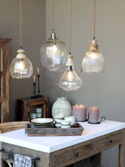 Vintage Hängelampe Maison De Campagne Glas Mangoholz Rund-Chic Antique Hot