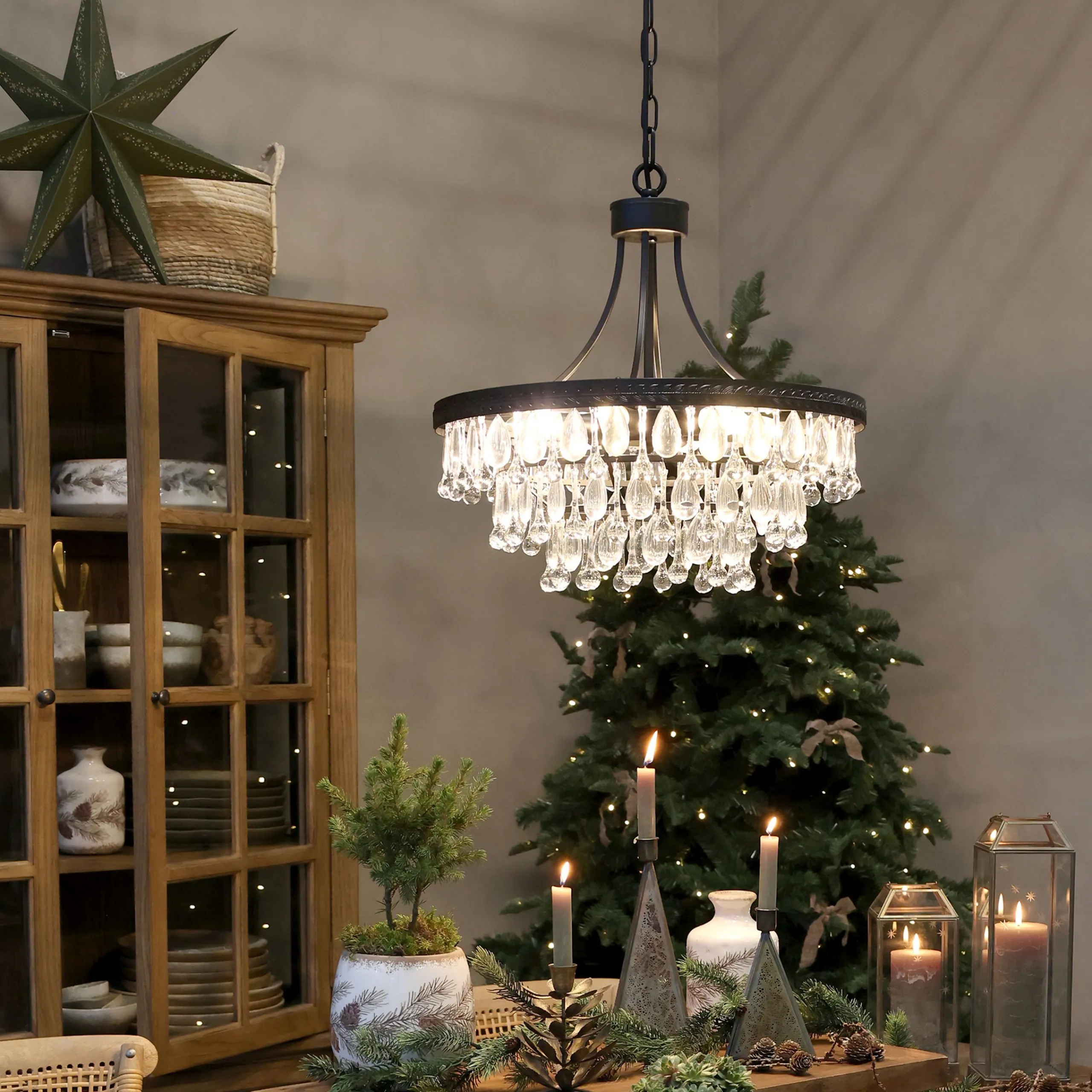 Vintage Kronleuchter Hängelampe Versailles Glasprismen Ø 50 cm-Chic Antique Online