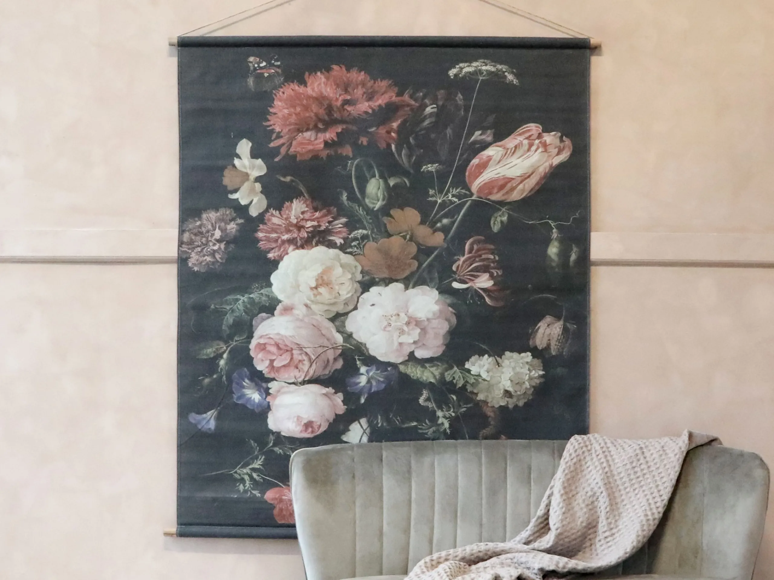 Vintage Leinwandbild Rosen & Nelken Französischer Blumendruck 150/120-Chic Antique Hot