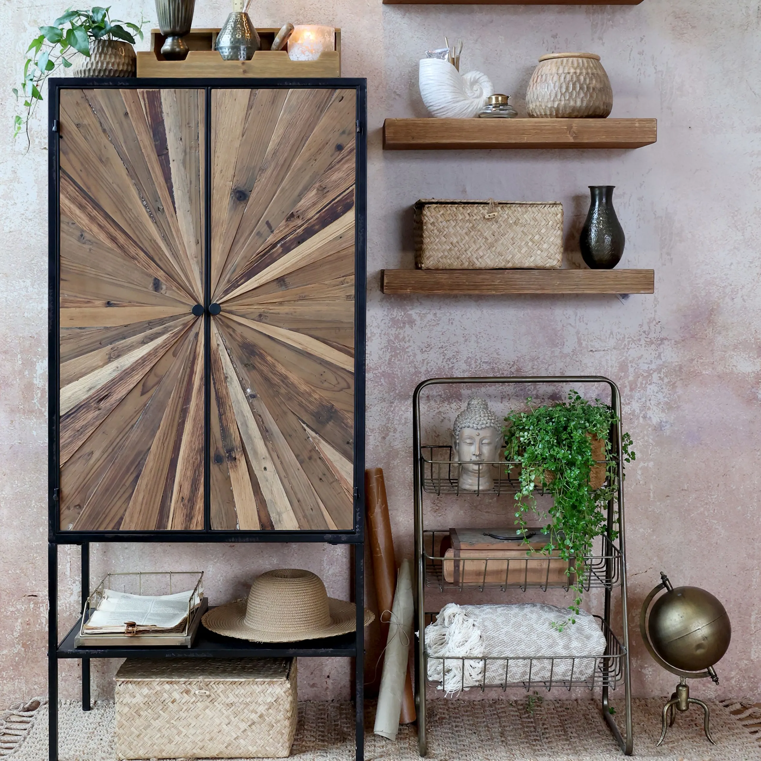 Vintage Schrank Hochkommode Beam Industrial Recyceltes Holz-Chic Antique Hot