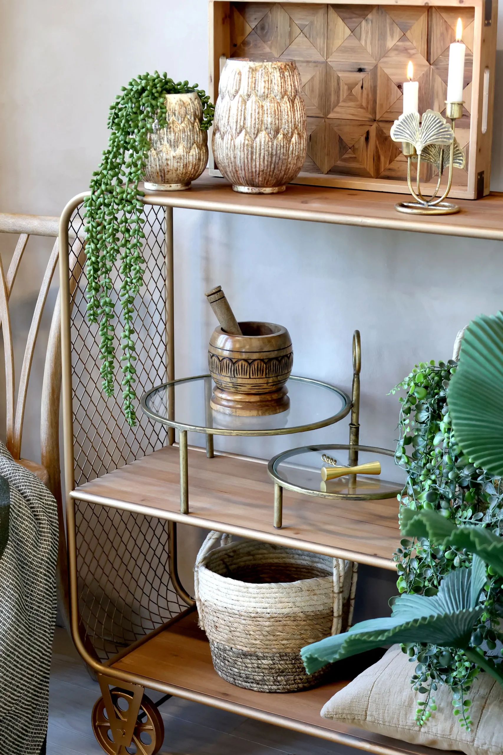 Vintage Servierwagen Konsoltisch Barwagen Élian Gold-Chic Antique