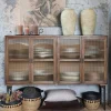 Vintage Vitrine Sideboard Antoine Holz Metall gerippte Front-Chic Antique Discount