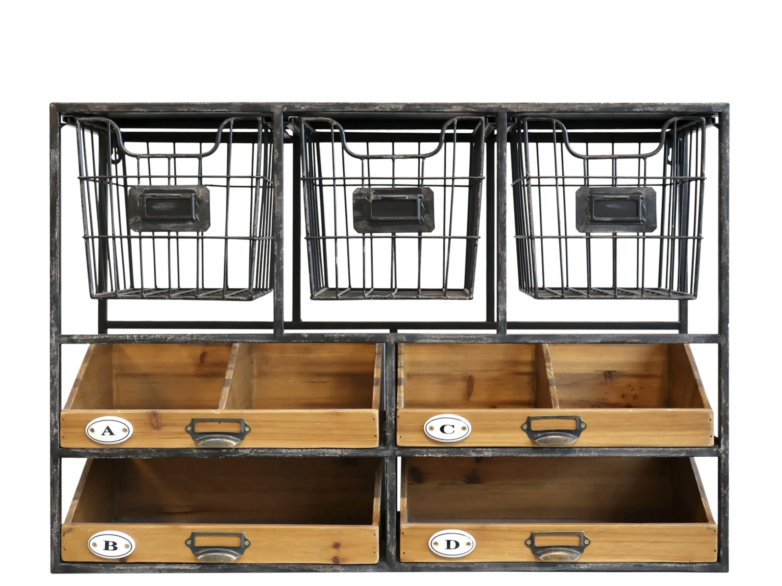 Vintage Wandregal Bruno 4 Schubladen 3 Gitterfächern Schwarz-Chic Antique Best