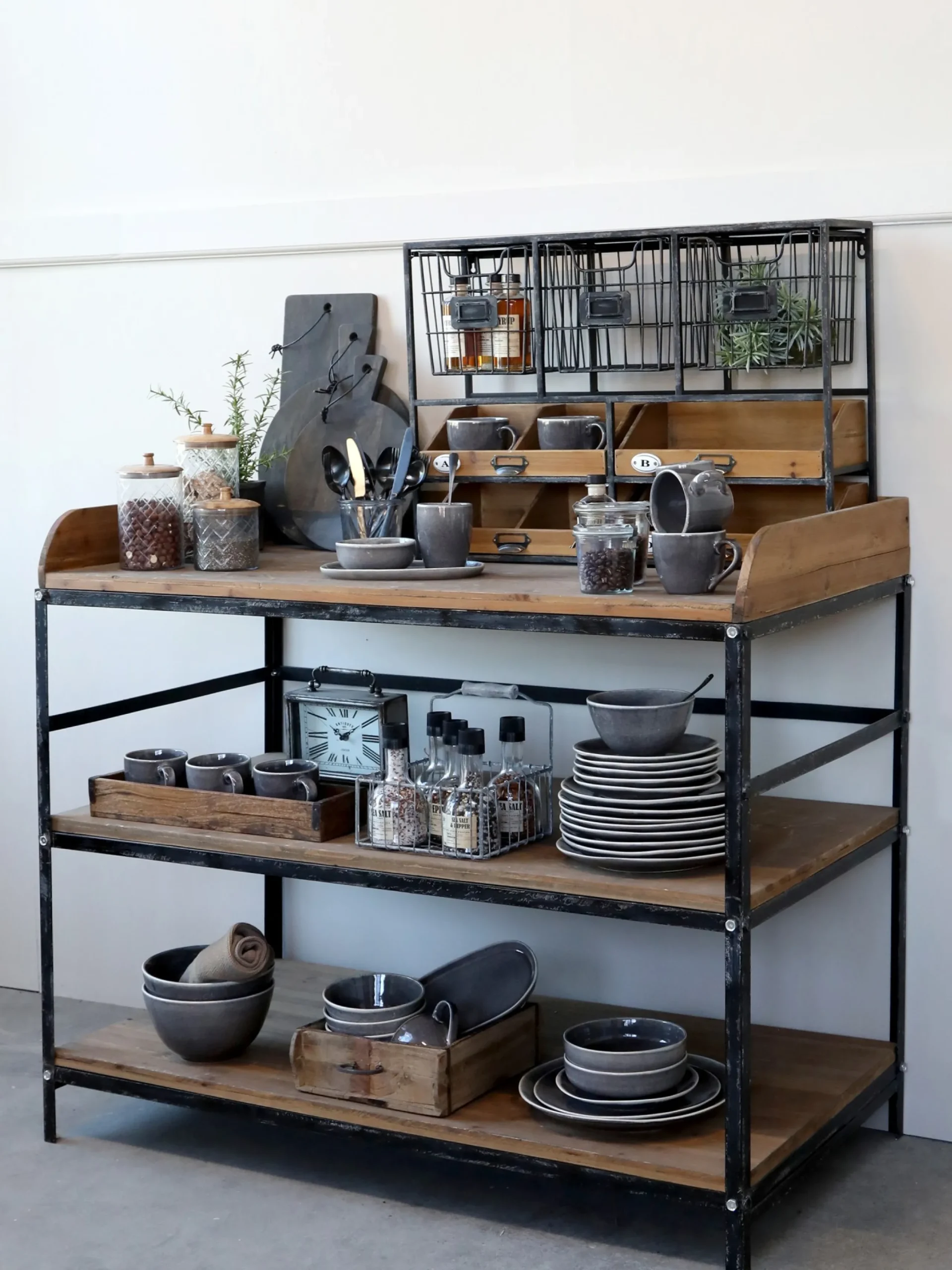 Vintage Wandregal Bruno 4 Schubladen 3 Gitterfächern Schwarz-Chic Antique Best