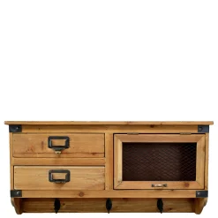 Vintage Wandregal Etienne 2 Schubladen, Fach und 3 Haken-Chic Antique Clearance