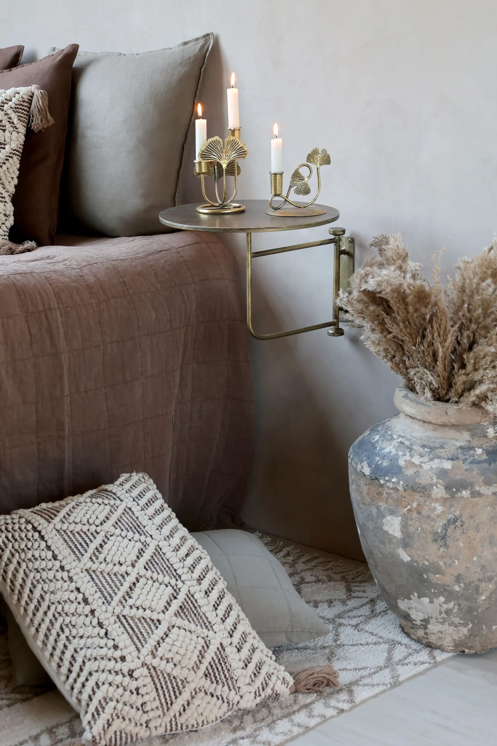 Vintage Wandtisch Nachtisch Antik-Gold Metall Schwenkbar Groß-Chic Antique